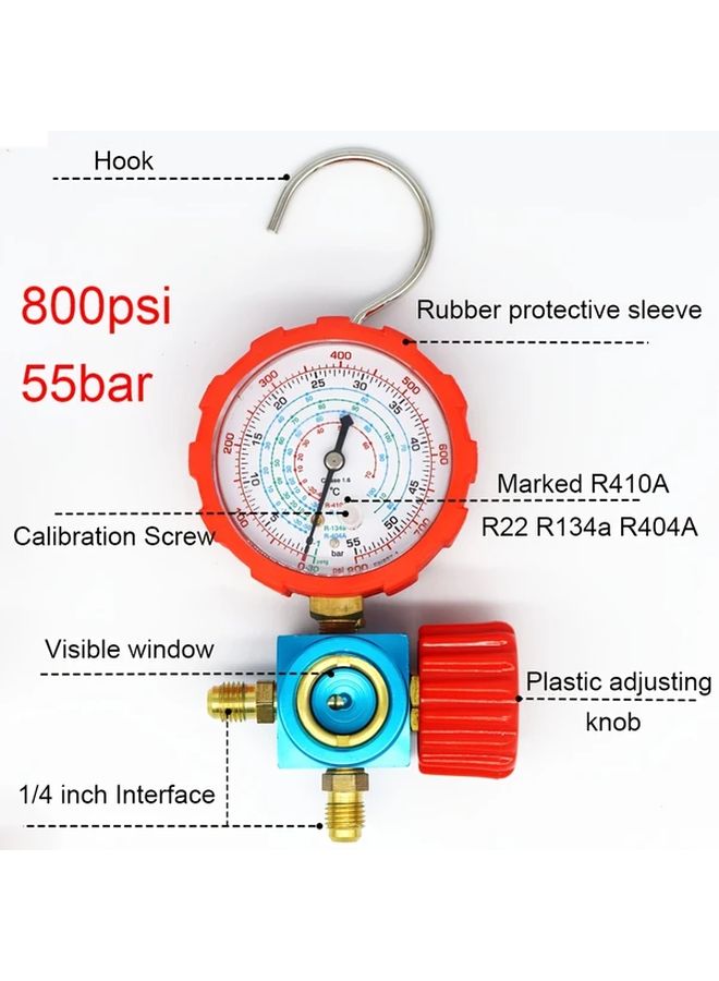Low Pressure Manifold Gauge Set For R22 R410A R134A R404A AC Refrigeration With Sight Glass - Image 4